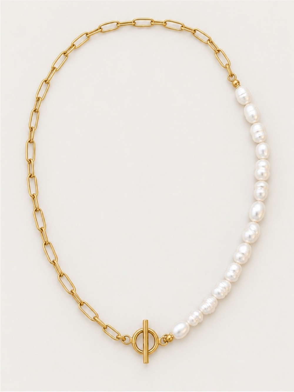 New! Freshwater Pearl Bead Gold Paperclip Mixed Chain Necklace 4008 NWO